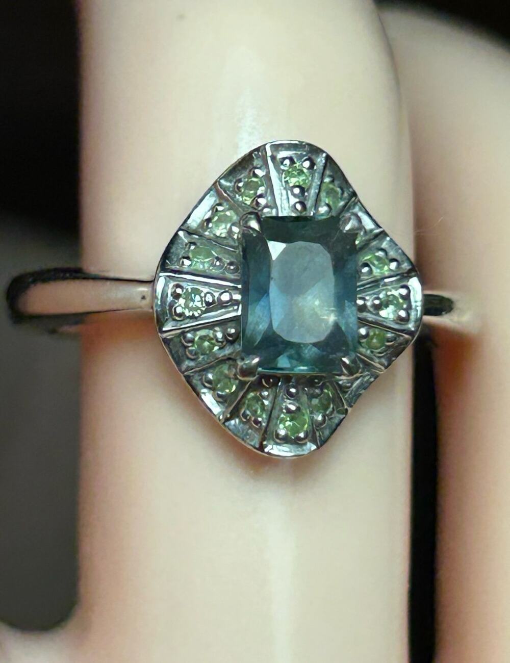 14k white gold Diamond London Blue Topaz Ballerina Engagement Ring -Gemologica